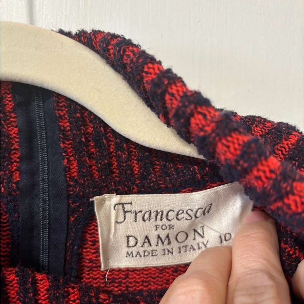 Vintage FRANCESCA For DAMON Red Black Turtleneck L/S Tassel Tie Belt Dress Sz 10